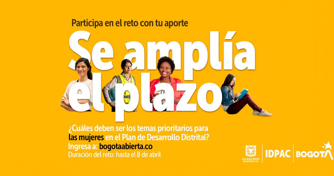 Se amplía fecha para participar en los retos de mujeres y jóvenes en Bogotá Abierta