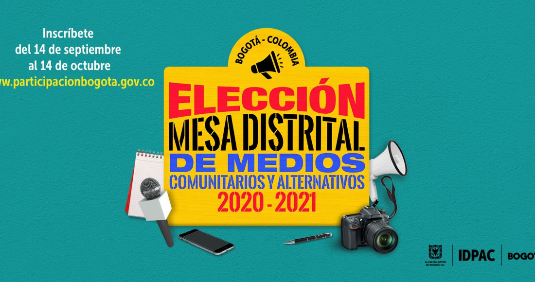 El Instituto Distrital de la Participación y Acción Comunal (IDPAC) abre las inscripciones a la Elección de la Mesa Distrital de Medios Comunitarios y Alternativos 2020 – 2021, una instancia de participación ciudadana en la que se fortalecen los procesos de formulación, promoción, ejecución, seguimiento y evaluación de la política pública de comunicación comunitaria.