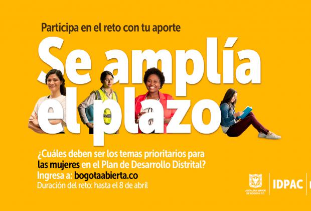 Se amplía fecha para participar en los retos de mujeres y jóvenes en Bogotá Abierta