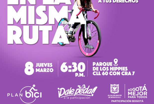 Con casco y sobre pedales, biciusuarias conmemoran el Día Internacional de los Derechos de las Mujeres
