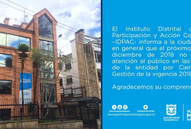 14 de diciembre, Cierre de Gestión IDPAC 2018