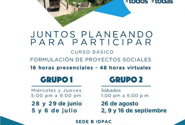 Hasta el 29 de junio puede confirmar la Inscripción al curso Básico de Formulación De Proyectos Sociales